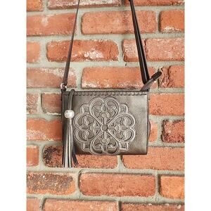 BRIGHTON Pewter Ferrara City Crossbody Organizer Bag Embossed Medallion